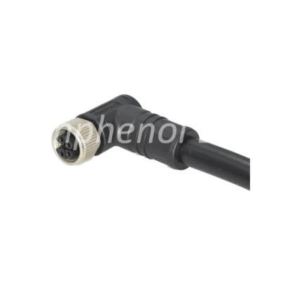Amphenol Industrial 5 Way Right Angle to Unterminated Sensor Actuator Cable 63V, Black Jacket, IP68 M12L-05BMEM-SR8H01
