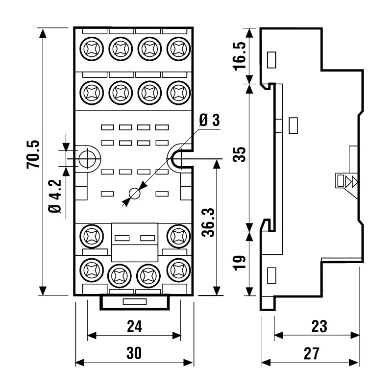 Finder Relay Socket 14 Contacts 250V AC 10A DIN Rail Mount Compatible with 55.34 Series Relay 94.74SMA