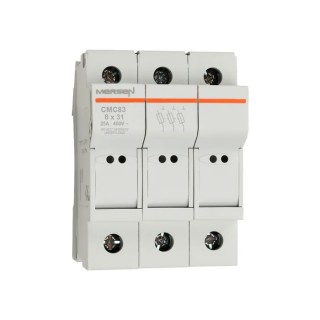 Mersen 25A Rail Mount Fuse Holder for 8.5 x 31.5 mm, 3P-Pole, 400V ac M1062680 / CMC83