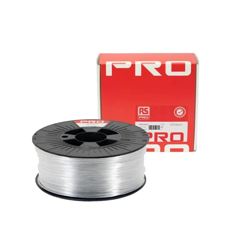 RS PRO 2.85 mm Clear PET-G 3D Printer Filament, 1 kg, FDM Printing, Maximum Temperature 240°C 190-1960