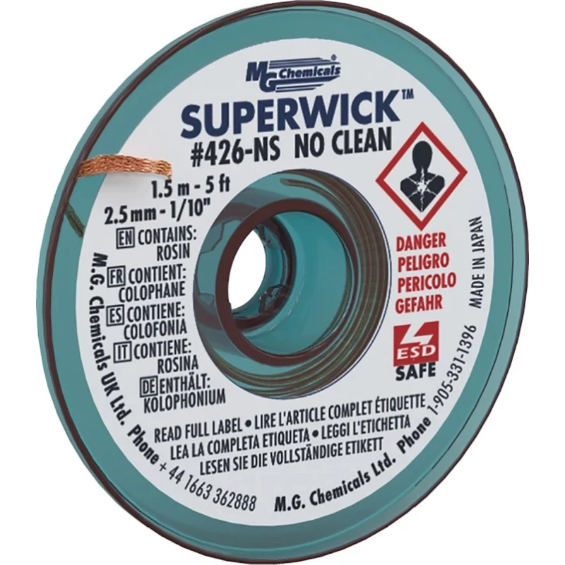 Super Wick No Clean De-Soldering Braid 1.5 m Length 2.5 mm Width 426-NS