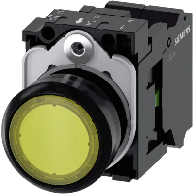 Siemens SIRIUS ACT 3SU11 Series Illuminated Push Button Complete Unit, Plate Mount, 22 mm Cutout, Yellow 3SU1102-0AB30-3BA0