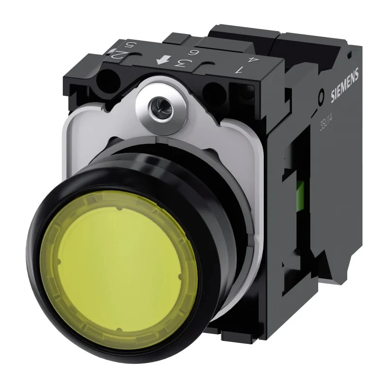 Siemens SIRIUS ACT 3SU11 Series Illuminated Push Button Complete Unit, Plate Mount, 22 mm Cutout, Yellow 3SU1102-0AB30-3BA0