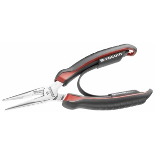 Facom Long Nose Plier, Short Half-Round Nose Plier, 160mm Overall Length, Bi-Material Ergonomic Grip, Chrome 193A.16CPE