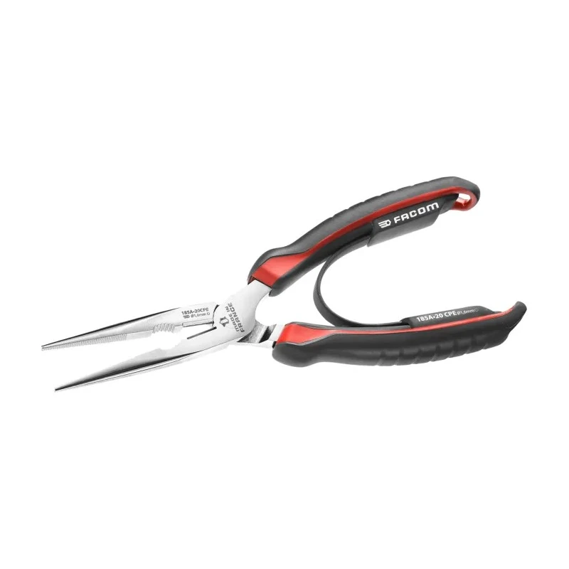 Facom Carbon Steel Round Nose Plier, 200mm Overall Length, 20mm Jaw, Ergonomic Bi-Material Grip, Chrome Finish 185A.20CPE