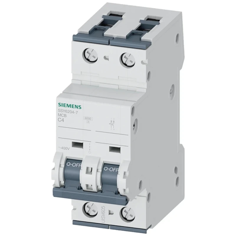 Siemens SENTRON Miniature Circuit Breaker 2-Pole 4A Type C 400V AC 72V DC 6 kA Breaking Capacity 5SY62047