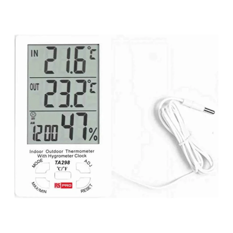 RS PRO Digital Hygrometer TA298, ±5 %RH Accuracy, 70°C Max Temperature, 99%RH Max Humidity Measurement