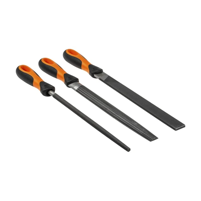 Bahco Engineers File Set 3 Piece Round Handle Included 250 mm Length Second Cut 1-473-10-2-2