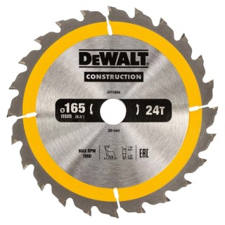 DeWALT Circular Saw Blade 165mm 24 Teeth Per Inch Tungsten Carbide 7000rpm DT1934-QZ