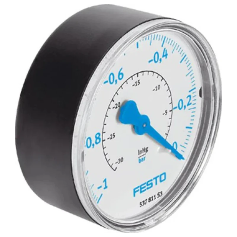 Festo 63 mm Threaded Brass Connection Pressure Gauge 0 to -1 bar VAM-63-V1/0-R1/4-EN