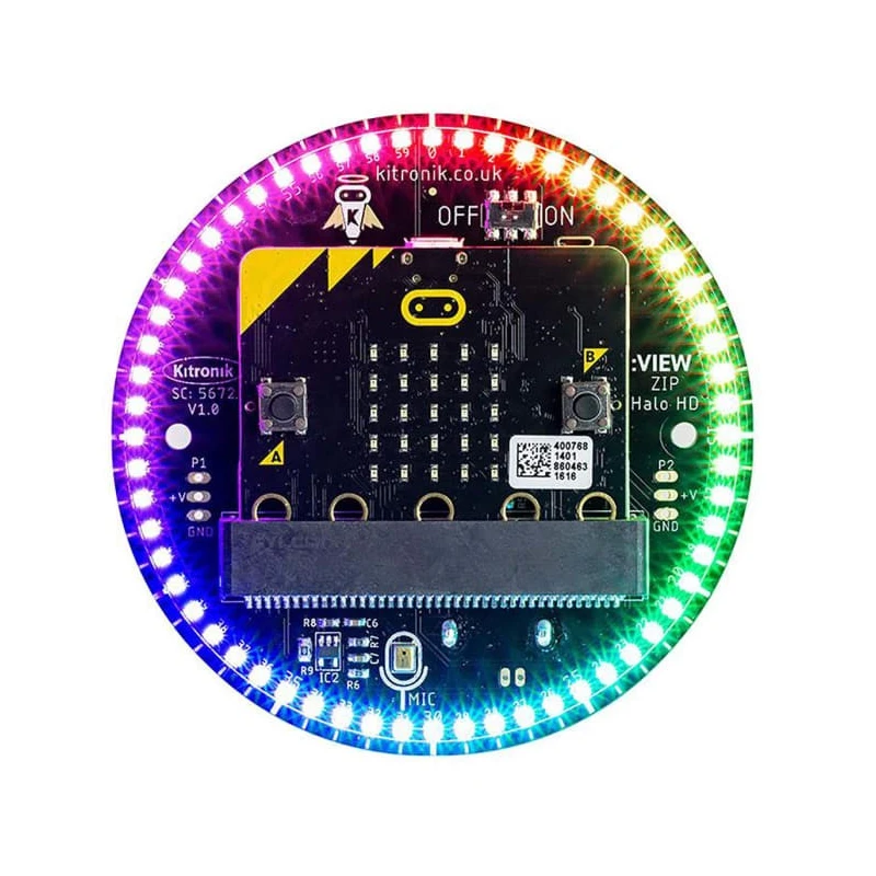 Kitronik BBC Micro:bit Add-on ZIP Halo HD with 60 Individually Addressable Full Colour ZIP LEDs, MEMS Microphone, Piezo 5672