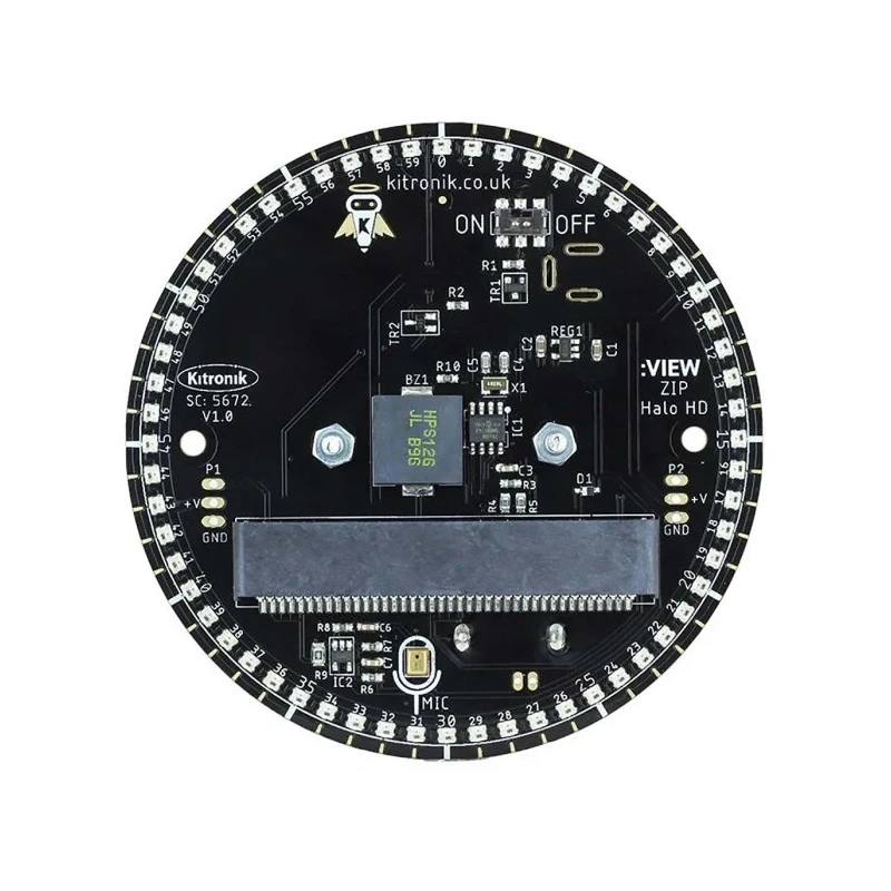 Kitronik BBC Micro:bit Add-on ZIP Halo HD with 60 Individually Addressable Full Colour ZIP LEDs, MEMS Microphone, Piezo 5672
