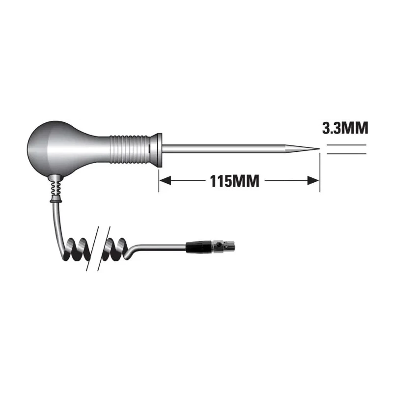 RS Pro PT100 Needle Insertion Temperature Probe, 115 mm Length, 3.3 mm Diameter, 500 °C Max PT100