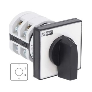 RS PRO Cam Switch 4 Position 60° Knob Actuator 16 A 690 V 1 Pole Panel Mount 208-3904