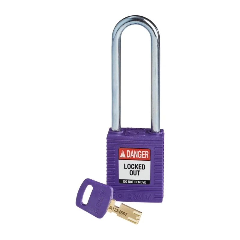 Brady Purple Nylon and Steel Padlock with 6.35 mm Shackle Diameter, 76.2 mm Shackle Length 150233