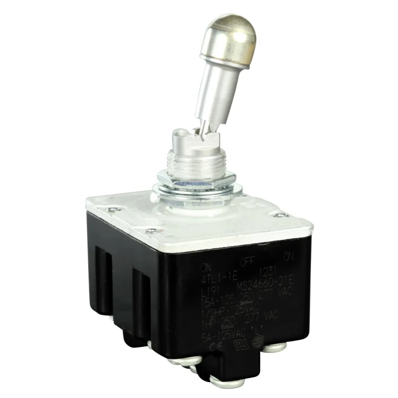 Honeywell Technologies Toggle Switch, Bushing Mount, On-Off-On, 4PDT, 20A Contact Current, Screw Terminal, 28 V dc 4TL1-1E