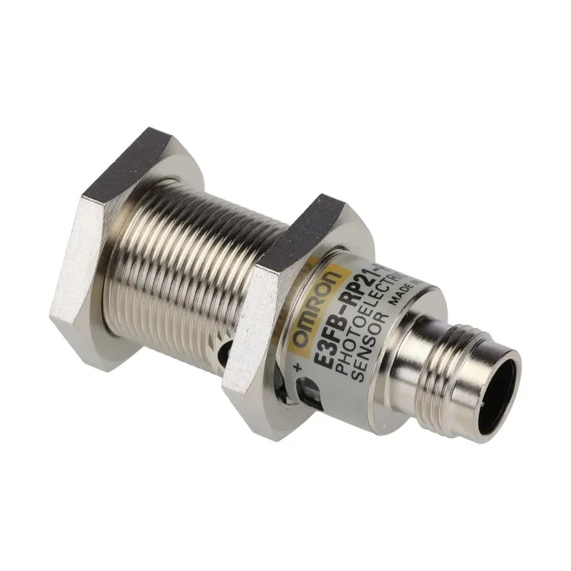 Omron Retroreflective Photoelectric Sensor, Barrel Style, 4 m Detection Range, PNP Output, IP69K/IP67 Rated E3FB-RP21-F2