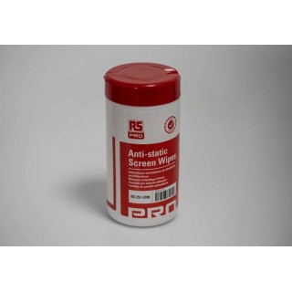 RS PRO Anti-Static Wet Screen Wipes, Dispenser Box of 100 Single Use, White, UK Origin 251-3788