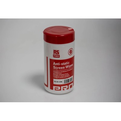 RS PRO Anti-Static Wet Screen Wipes, Dispenser Box of 100 Single Use, White, UK Origin 251-3788