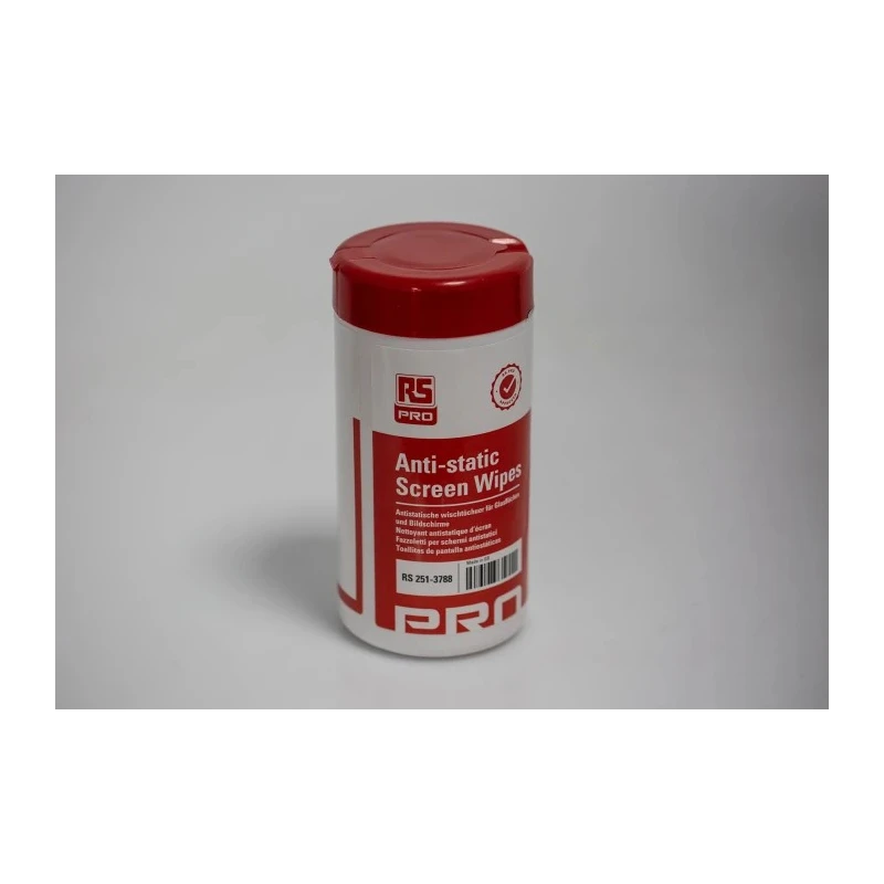 RS PRO Anti-Static Wet Screen Wipes, Dispenser Box of 100 Single Use, White, UK Origin 251-3788
