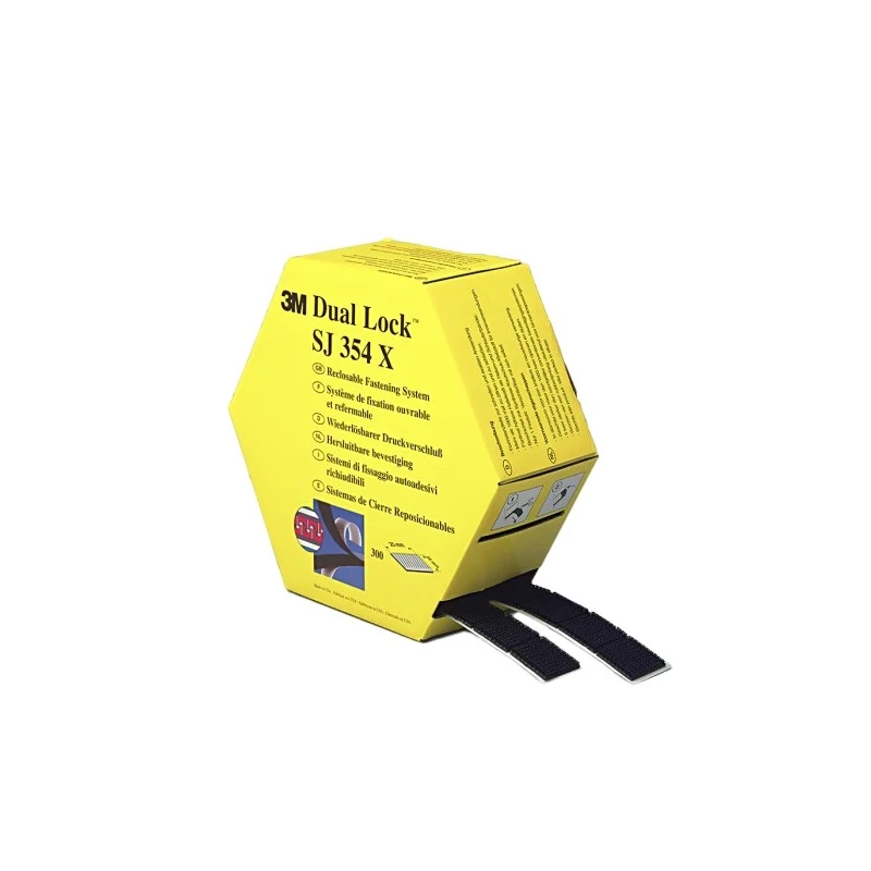 3M Black Hook & Loop Tape, Dual Lock Mushroom Hook Polyolefin Tape 25mm x 5m Maximum 3M SJ 354x 25,4 mm x 5m, 300 squares