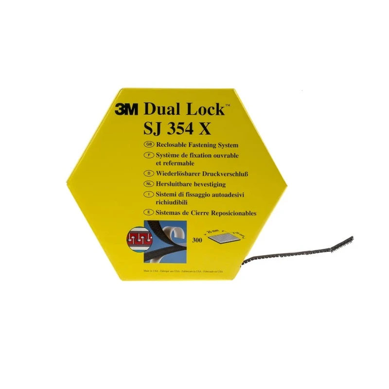 3M Black Hook & Loop Tape, Dual Lock Mushroom Hook Polyolefin Tape 25mm x 5m Maximum 3M SJ 354x 25,4 mm x 5m, 300 squares