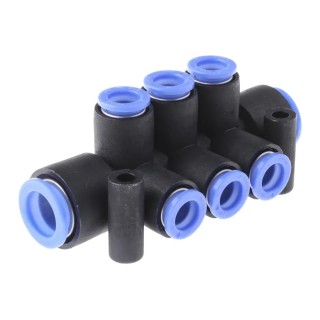 SMC Pneumatic Manifold Fittings KM 6 Outlet Push-in Polybutylene Material Maximum Operating Temperature 60°C KM11-08-12-6