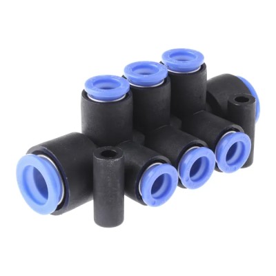 SMC Pneumatic Manifold Fittings KM 6 Outlet Push-in Polybutylene Material Maximum Operating Temperature 60°C KM11-08-12-6
