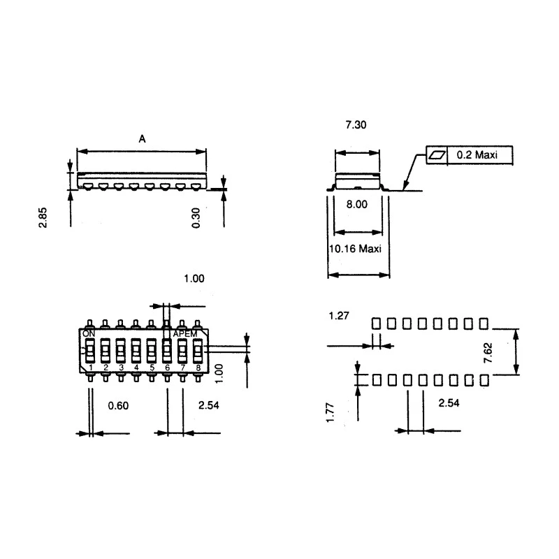 APEM Rotary Coded DIP Switch Surface Mount Slide Actuator IKN0803000