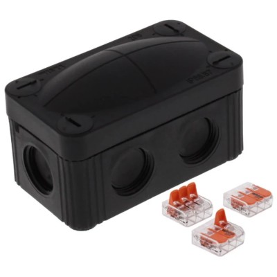 WISKA Polypropylene Junction Box Black RAL 9005, IP66/IP67 Protection, 4 Terminals, 85mm x 49mm x 51mm 10109900