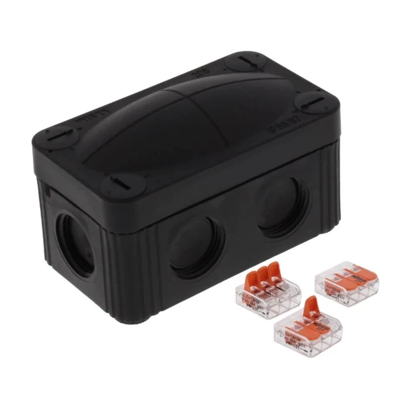 WISKA Polypropylene Junction Box Black RAL 9005, IP66/IP67 Protection, 4 Terminals, 85mm x 49mm x 51mm 10109900