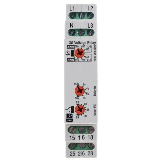 RS PRO 3-Phase Monitoring Relay DPDT, DIN Rail and Surface Mount, 17.5mm Width 225-7388
