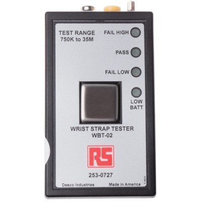 RS PRO Wrist ESD Tester Compact Portable LED Display 9V Battery Powered 750kΩ Max Resistance 35mΩ Min Resistance 253-0727
