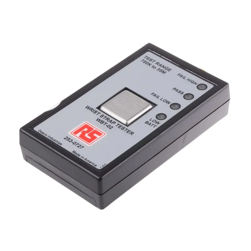 RS PRO Wrist ESD Tester Compact Portable LED Display 9V Battery Powered 750kΩ Max Resistance 35mΩ Min Resistance 253-0727