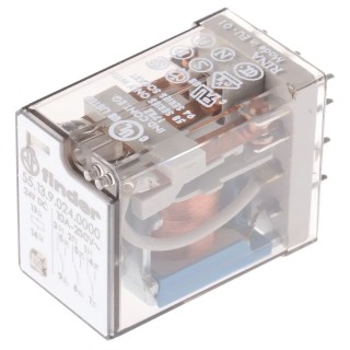 Finder Power Relay 3PDT 24V DC Coil 10A Switching Current PCB Mount Silver Alloy Contacts 55.13.9.024.0000