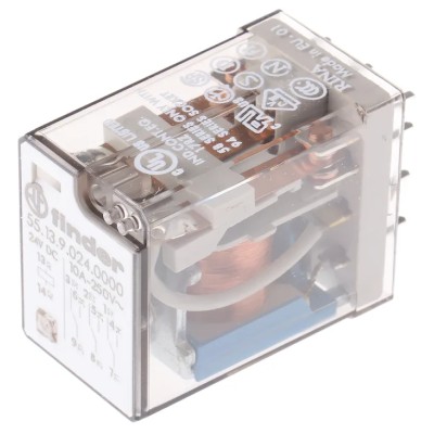 Finder Power Relay 3PDT 24V DC Coil 10A Switching Current PCB Mount Silver Alloy Contacts 55.13.9.024.0000