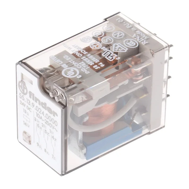 Finder Power Relay 3PDT 24V DC Coil 10A Switching Current PCB Mount Silver Alloy Contacts 55.13.9.024.0000