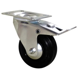 Guitel Hervieu Braked Swivel Castor, 100 kg Capacity, 100 mm Wheel Diameter, Rubber Wheel, Pressed Steel Frame 12755102