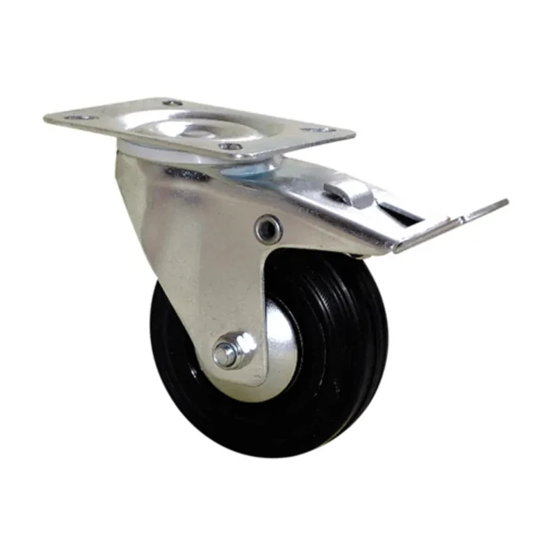 Guitel Hervieu Braked Swivel Castor, 100 kg Capacity, 100 mm Wheel Diameter, Rubber Wheel, Pressed Steel Frame 12755102