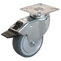 Guitel Hervieu Braked Swivel Castor, 70 kg Load Capacity, 100 mm Rubber Wheel, Pressed Steel Frame, Bright Zinc 366822