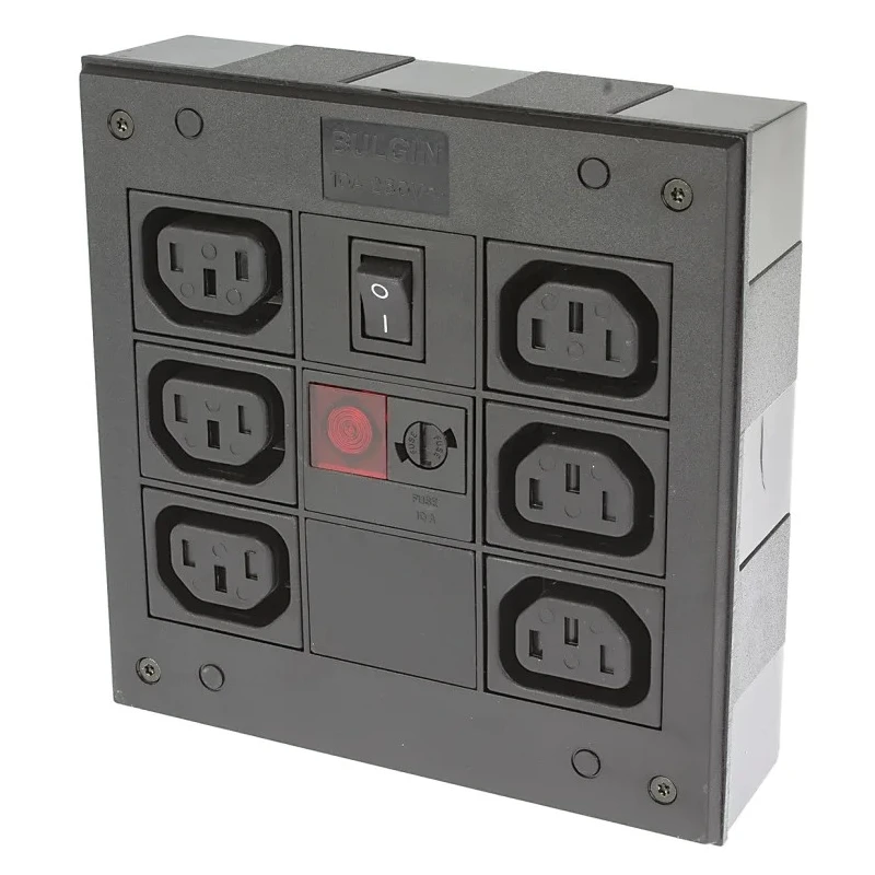 Bulgin 10A 250V AC 6 Gang Socket Bar with 2m Cable IEC C13 Fused PXD701/061/10/1