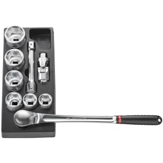 Facom 9-Piece 3/4 in 6 Point Socket Set Bright Chrome Chrome Vanadium Steel MOD.KL2