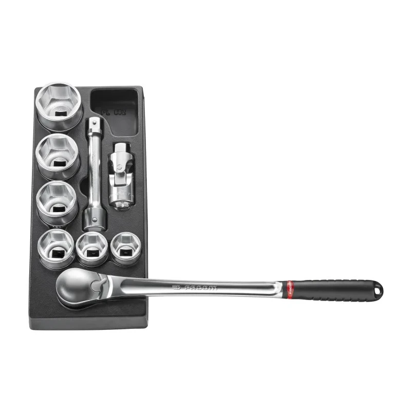 Facom 9-Piece 3/4 in 6 Point Socket Set Bright Chrome Chrome Vanadium Steel MOD.KL2