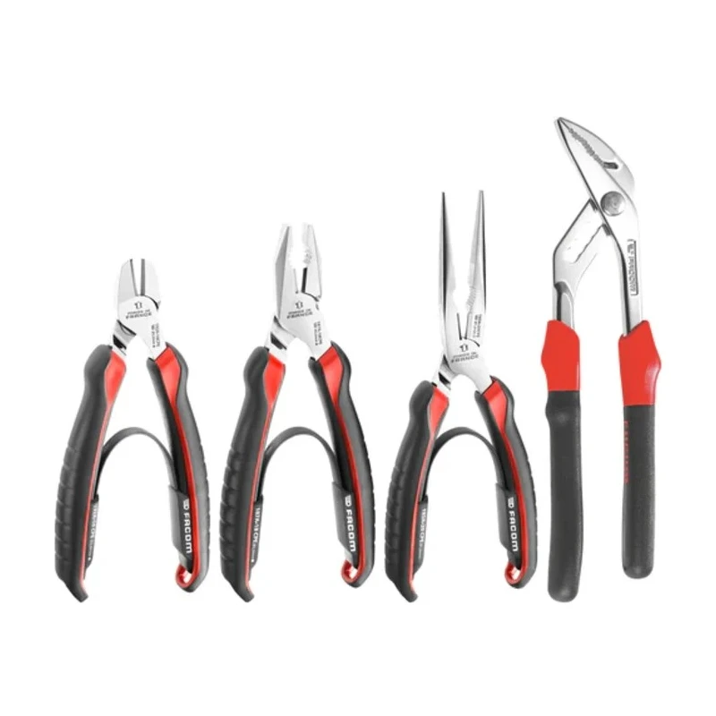 Facom 4-Piece Combination Plier Set with Combination Pliers, Cutters, Long Nose Pliers, Water Pump Pliers CPE.A1