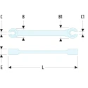 Facom Flare Nut Spanner Double Ended Metric 7 to 19 mm, Chrome Vanadium Steel Satin Chrome Finish 43.10X11