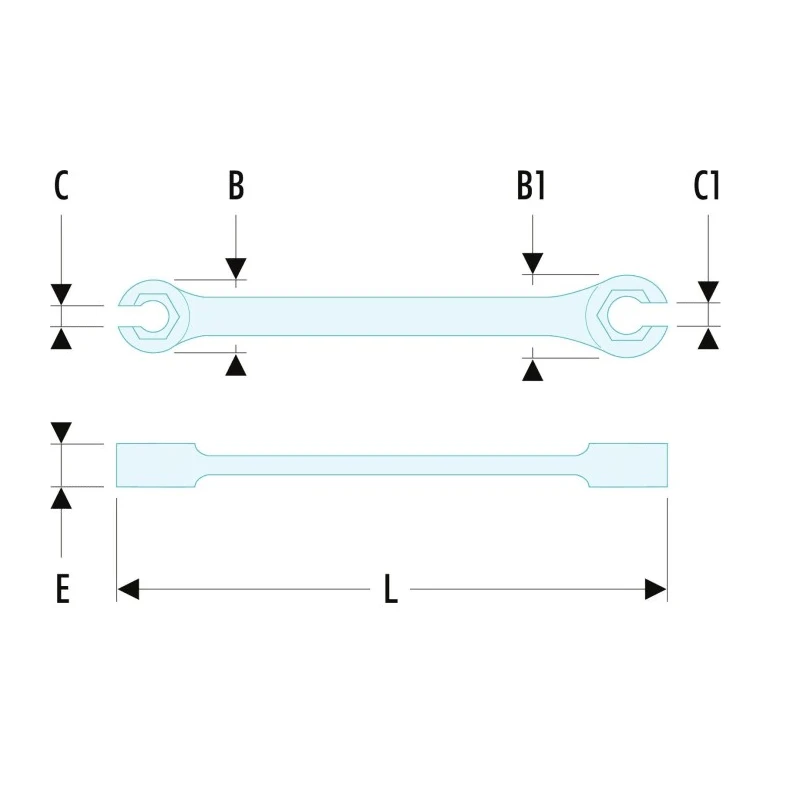 Facom Flare Nut Spanner Double Ended Metric 7 to 19 mm, Chrome Vanadium Steel Satin Chrome Finish 43.10X11