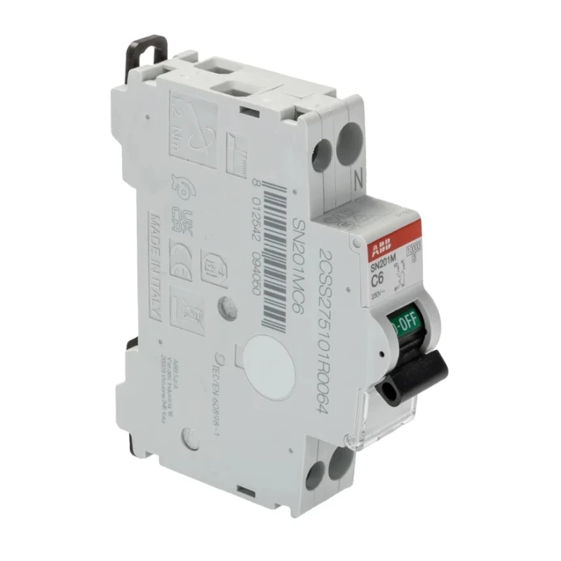 ABB Miniature Circuit Breaker 1-Pole 6A Type C 230V AC 10kA Breaking Capacity SN201