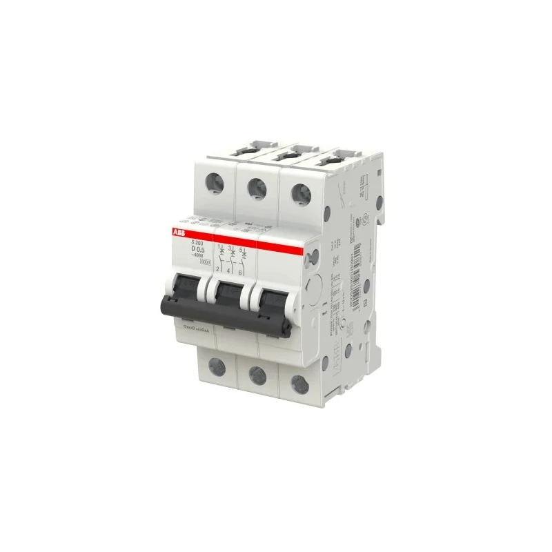 ABB System Pro M Compact S200 Miniature Circuit Breaker, 3-Pole, 500mA, Type D Tripping 2CDS253001R0981 S203 D 0.5A - 10 KA
