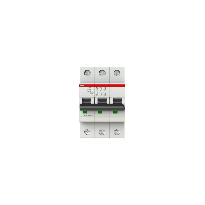 ABB System Pro M Compact S200 Miniature Circuit Breaker, 3-Pole, 500mA, Type D Tripping 2CDS253001R0981 S203 D 0.5A - 10 KA