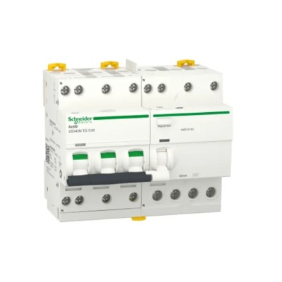 Schneider Electric Residual Current Circuit Breaker with Overload Protection, 40A Current Rating, 3-Pole, 30 mA Trip A9DV3740